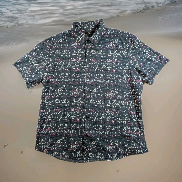 Alfani Other - Alfani Men's Blue And Pink Geometric Short Sleeve Button Up Shirt Size XXL